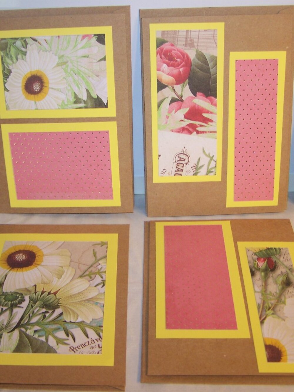 NWT Set of 8 Handmade Cards - Yellow & Pink